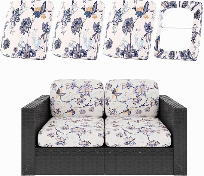 hyha 4Pcs Patio Cushion Covers, Stretch Outdoor Couch Cushion Covers, Washable by hyha