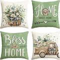 AVOIN colorlife Bless Our Home Farmhouse Eucalyptus Leaves Throw Pillow Covers by AVOINcolorlife
