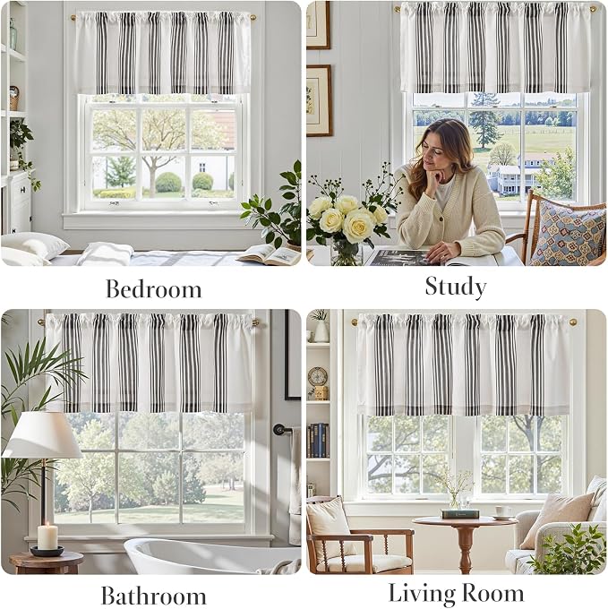 jinchan Striped Linen Valance Curtain 16 Inch Vertical Striped Valance - Image 5