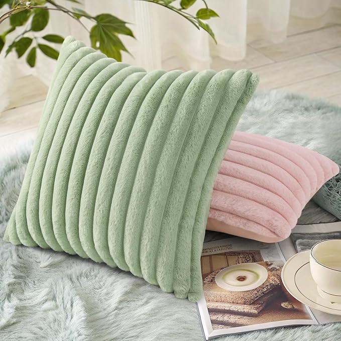 decorUhome Summer Cozy Faux Fur Throw Pillow Covers 26x26 Set of 2 Decorative - Image 4