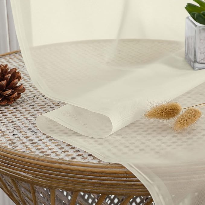 OWENIE Cream Sheer Curtain 90 Inches Long 2 Panels Set, Solid Filmy Drapes - Image 5