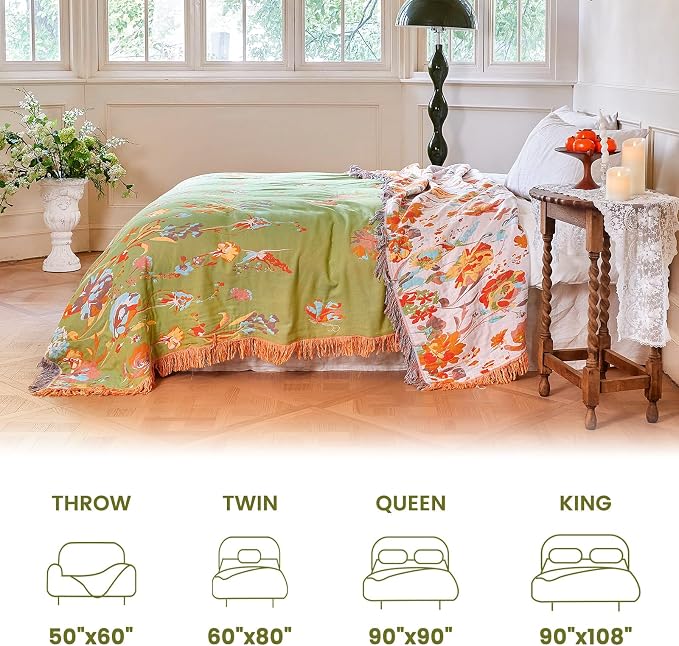 MSGKV Boho Throw Blanket 90"x108" Floral 100% Cotton Blanket - Image 5