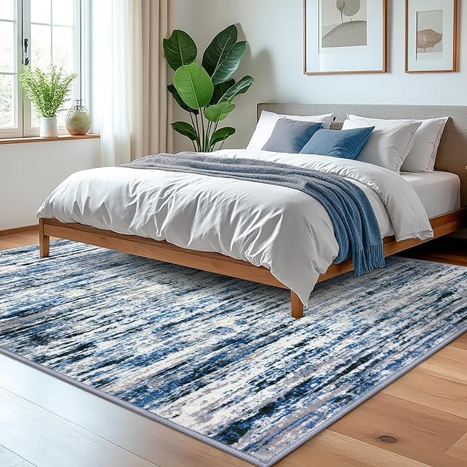 Lansny Modern Abstract 5x7 Machine Washable Area Rug Non-Slip Soft Bedroom - Image 2