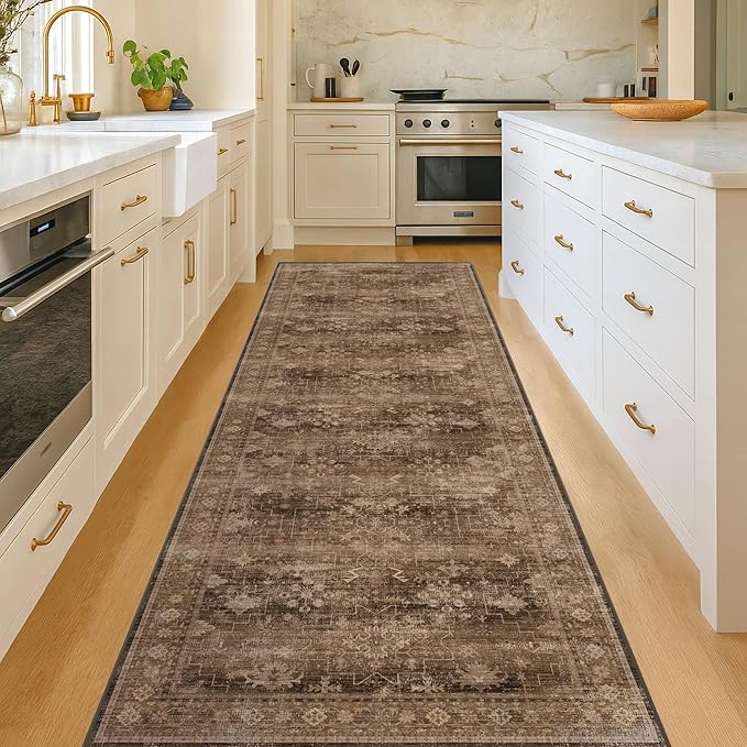 Brown Washable Long Runners for Hallways, Entryway Indoor Rug, Non Slip Rubber - Image 3