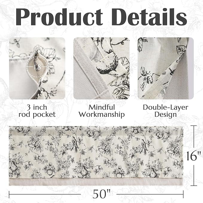 jinchan Linen Valance Curtain for 16 Inch Rustic Farmhouse Country Windows for - Image 4