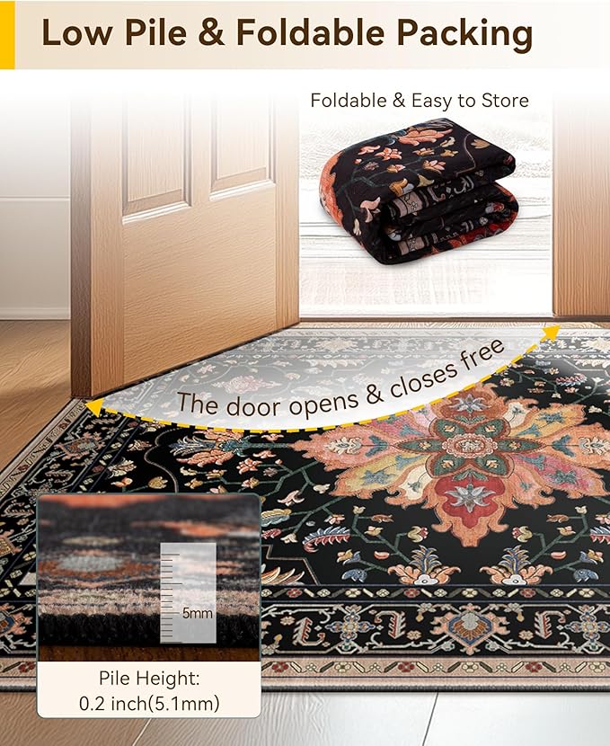 Area Rugs 3'x5' Washable Non-Slip, Floral Vintage Distress Print Pattern - Image 6