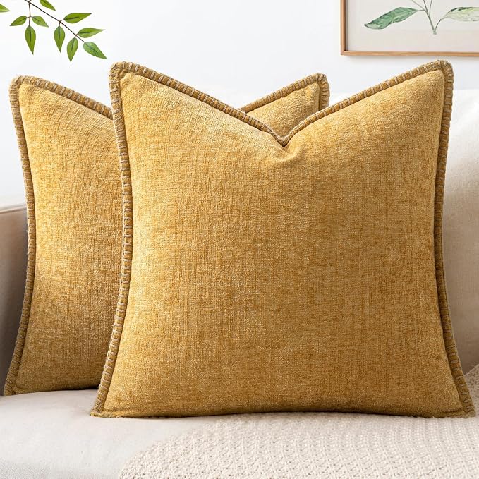 MIULEE Decorative Couch Throw Pillow Covers 18x18 Inch Gold 2 Pack | Mustard by MIULEE