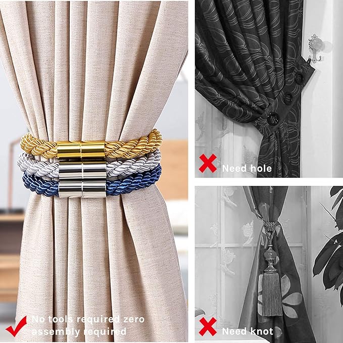 NICEEC 2 Pack Strong Magnetic Curtain Tiebacks Modern Simple Style Drape Tie - Image 2