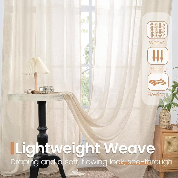 BGment 36 Inch Length Oatmeal Linen Curtains - Image 5