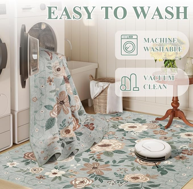 DUKINO 6x9 Area Rugs, Floral Washable Rug - Image 6