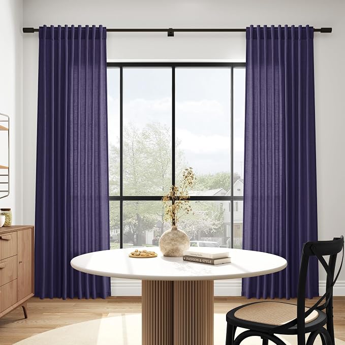 Extra Long Curtain Purple Morden Linen Blend Light Filtering Back Tab Curtains - Image 6