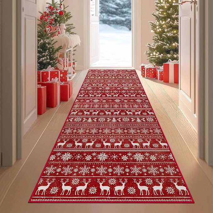 Christmas Runner Rug 2x6 Washable Rugs, Boho Christmas Tree Snowflake Rug - Image 2