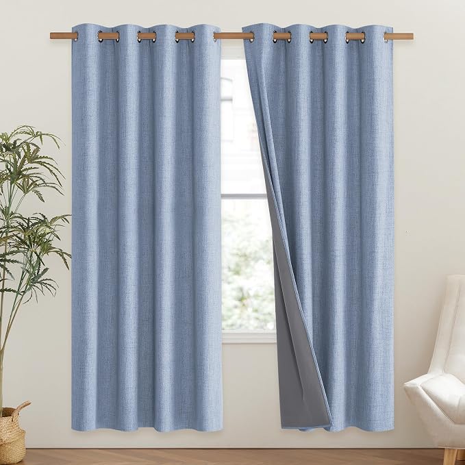 NICETOWN Stone Blue Vintage Linen 100% Blackout Curtains - Image 2