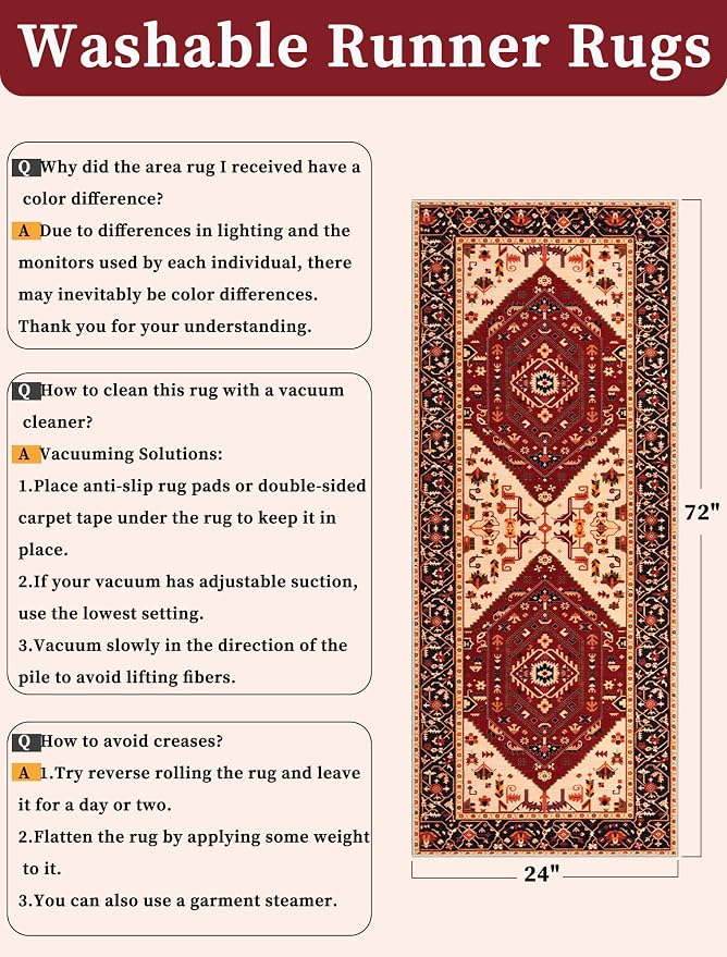SERISSA Boho Washable Runner Rug, 2x6 Rug Runner Non-Slip Vintage Red Black - Image 6