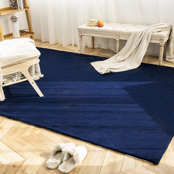 Ashler Faux Fur Rug, Ultra Soft Faux Rabbit Fur, Dark Blue Area Rugs, 6 x 9 - Image 5