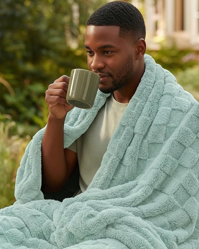 Utopia Bedding Sage Green Checkered Fleece Throw Blanket - Image 9