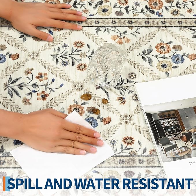 6x9 Machine Washable Area Rugs for Living Room Floral Stain Resistant Soft - Image 6