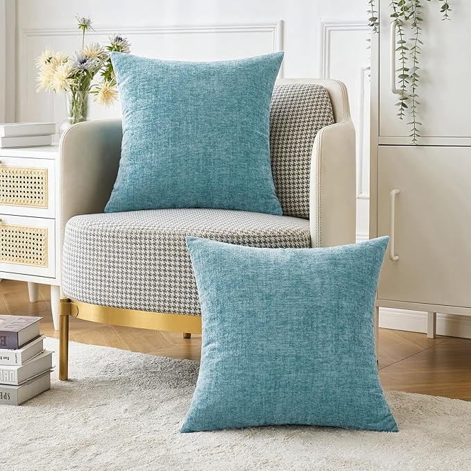 MIULEE Pack of 2 Couch Throw Pillow Covers 18x18 Inch Soft Smoke Blue Chenille - Image 5