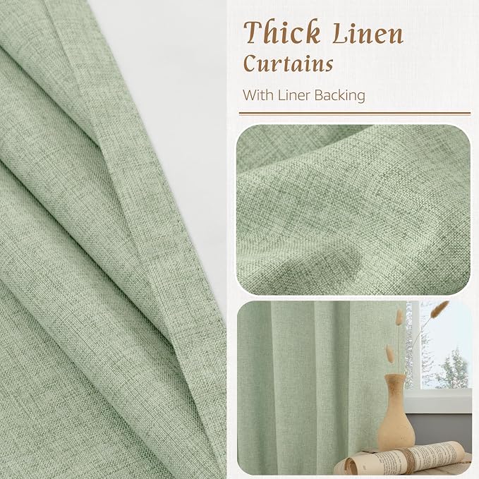 100% Blackout Natural Linen Curtains 68 Inches - Image 7