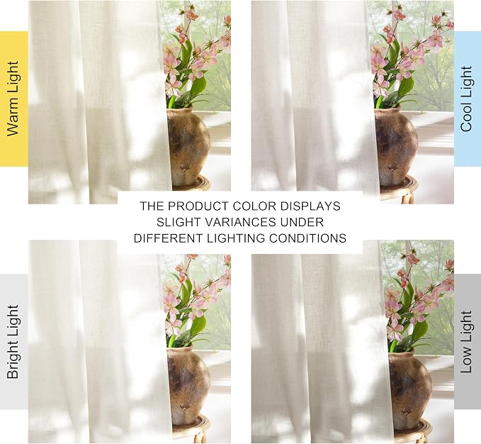 NICETOWN Linen Curtains 92 inches Long, Rod Pocket & Back Tab Semi Sheer Flax - Image 8