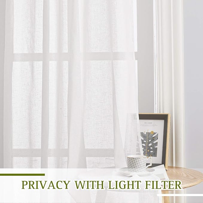 NICETOWN Privacy White Sheer Linen Curtains 96" L, Grommet Semi Sheer Linen - Image 3