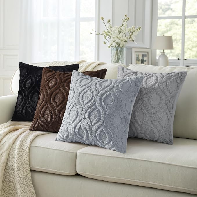 decorUhome Throw Pillow Covers 20x20 Inch Set of 2, Soft Plush Faux Wool Blue - Image 5