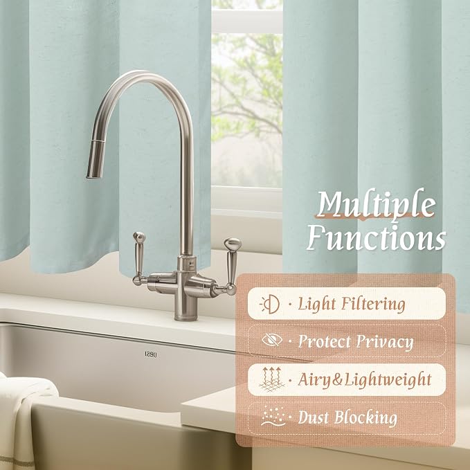 LAMIT 48 Inch Short Window Linen Curtains, Soft Faux Linen Light Filtering - Image 9