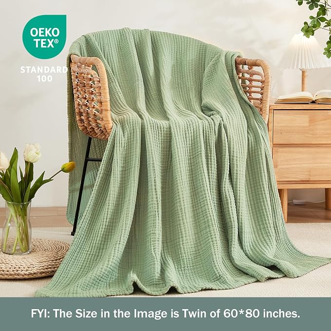 EMME Cotton Muslin King Blanket 4 Layer, Ultra Soft Breathable Bed Layering - Image 2