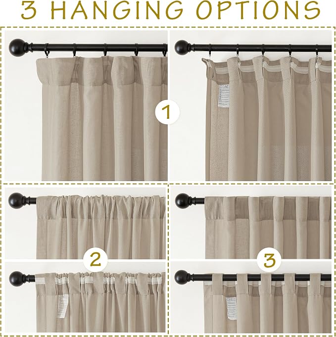 NICETOWN Thick Flax Linen Camel Curtains 108 inches Long, Pinch Pleated Linen - Image 4