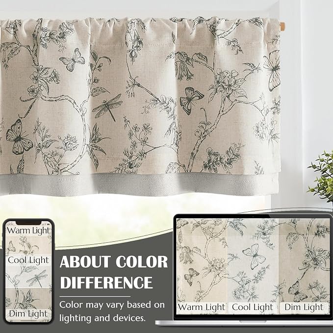 jinchan Floral Curtain Valance for Windows 16 Inch Linen Valance for Kitchen - Image 8