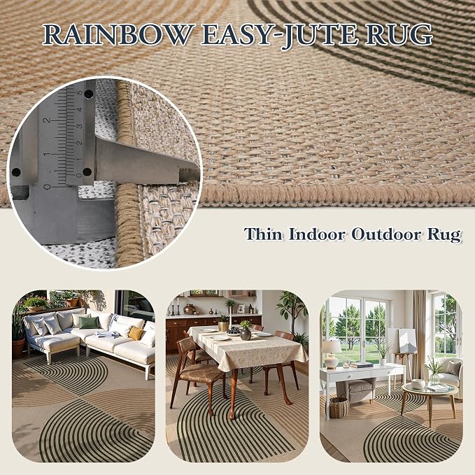 Lahome Modern Rainbow Easy Jute Rug, 6x9 Rug - Image 3