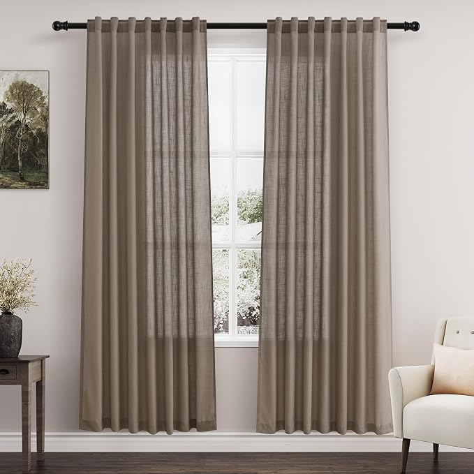 Nanspring Dark Taupe Linen Curtains 80 Inches Length by Nanspring