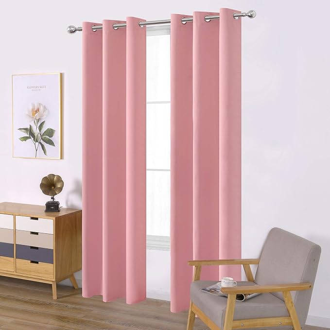 LEMOMO Pink Blackout Curtains/42 x 84 Inch/Set of Two Panels Grommet Bedroom by Lemomo