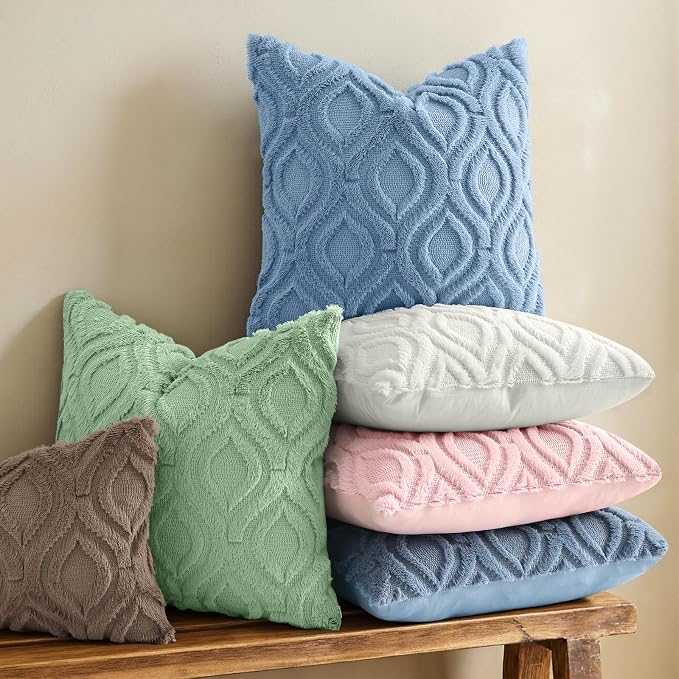 decorUhome Throw Pillow Covers 12x20 Inch Set of 2, Soft Plush Faux Wool Blue - Image 2