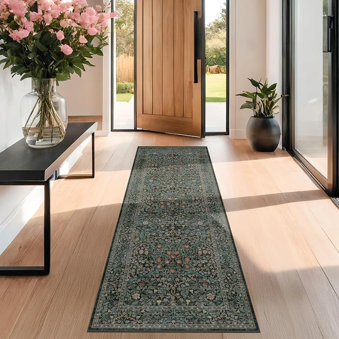Dark Green 2x7 Long Washable Runner Rug Non Slip, Throw Rugs Runners - Image 3