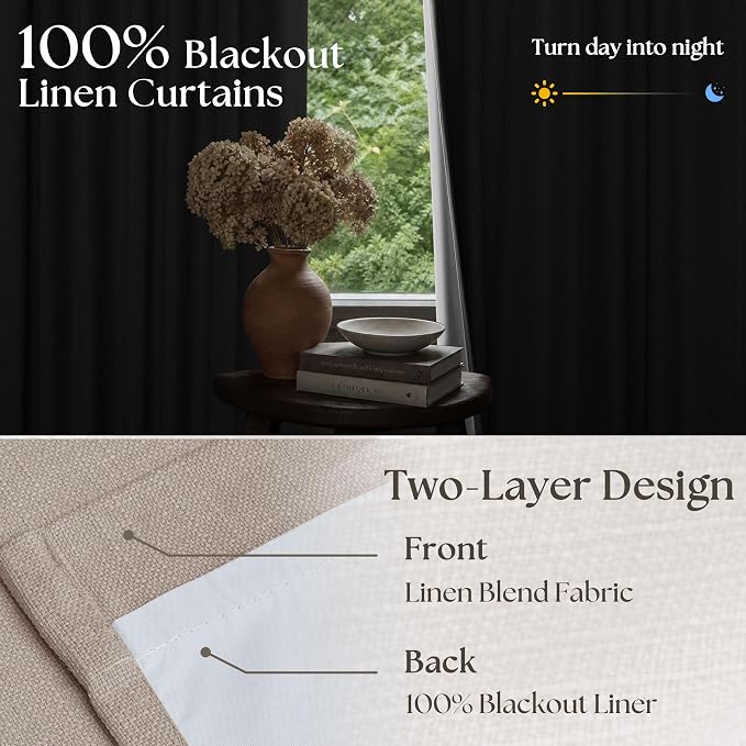 60 Inch Extra Wide 100% Blackout 90 Inch Curtains 1 Panel, Burlywood Birch | - Image 3