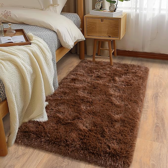 Soft Runner Rugs for Bedroom Hallways, 2x4 Brown Fluffy Shag Throw Area Rug Non by Ailyei