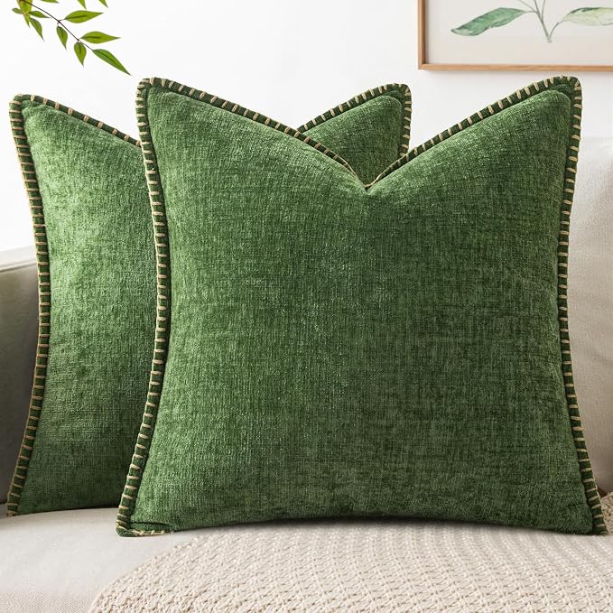 MIULEE Pack of 2 Pillow Covers 20x20 Inch Moss Green Farmhouse Decorative Throw by MIULEE
