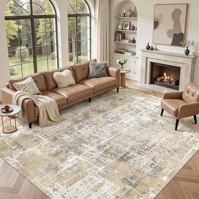 DMOYEST Area Rug Living Room Rugs 10x12 Washable Abstract Carpet | Neutral by DMOYEST