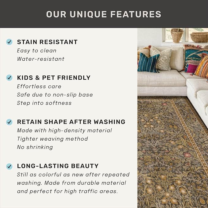 Hazo Haus Non Slip 2x10 Gold Brown Hallway Runner - 10ft Long Runner Rugs - Image 6