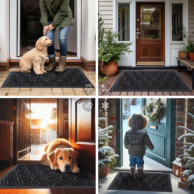 Smiry Front Door Mat Outside Entrance, Heavy Duty Sturdy Natural Rubber Doormat - Image 6