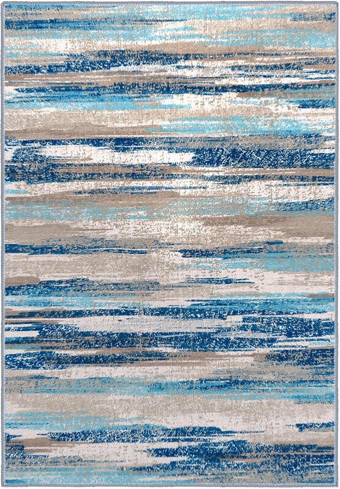 Lansny Modern Abstract 8x10 Large Machine Washable Living Room Rug Non-Slip - Image 9