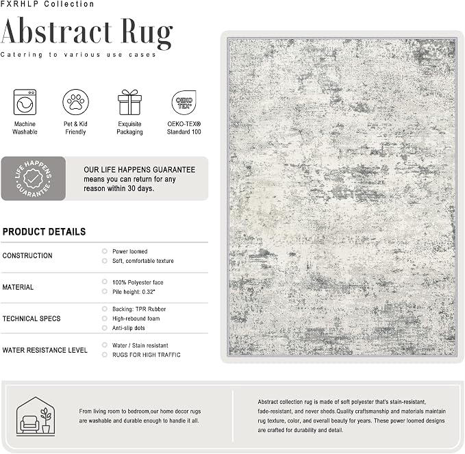 3x14 Washable Runner Rug：Modern Abstract Kitchen Soft Carpet Gray | - Image 3