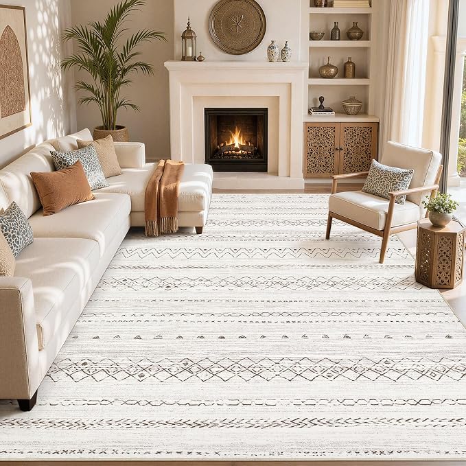 cotiled Boho 9x12 Area Rug for Living Room: Large Moroccan Washable Rug | Stain - Image 8