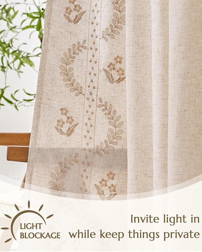 jinchan Belrose Lined Linen Blend Curtains Boho Floral Curtains - Image 5