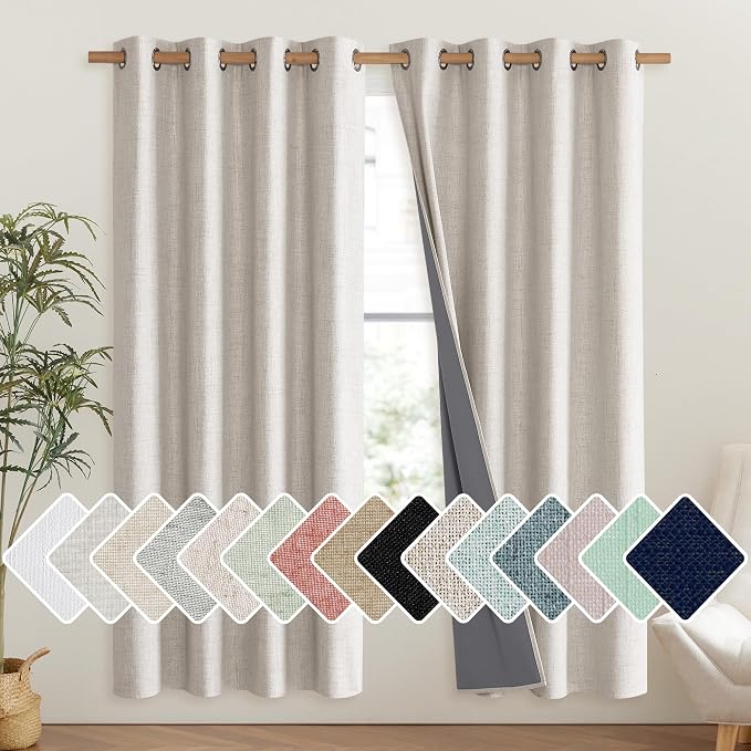 NICETOWN Brich Vintage Open Linen Weave Flax Thermal Curtains, 100% Blackout by NICETOWN