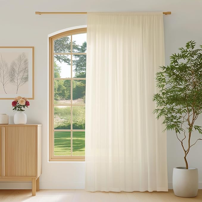 FMFUNCTEX Sheer Non-See-Through Butter Cream Curtains - Image 2