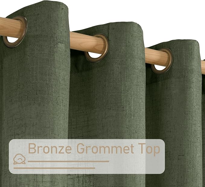 LAMIT Olive Green Linen Curtains 63 Inch Length 2 Panels - Image 2