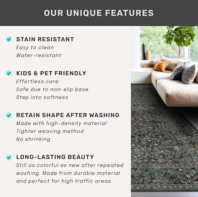 Dark Green Washable Entry Rug - Image 6