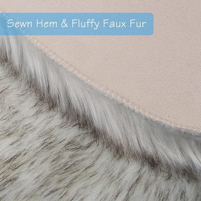duduta White Black Faux Sheepskin Throw Rug 2x3 ft, Fluffy Shag Fur Chair Cover - Image 3